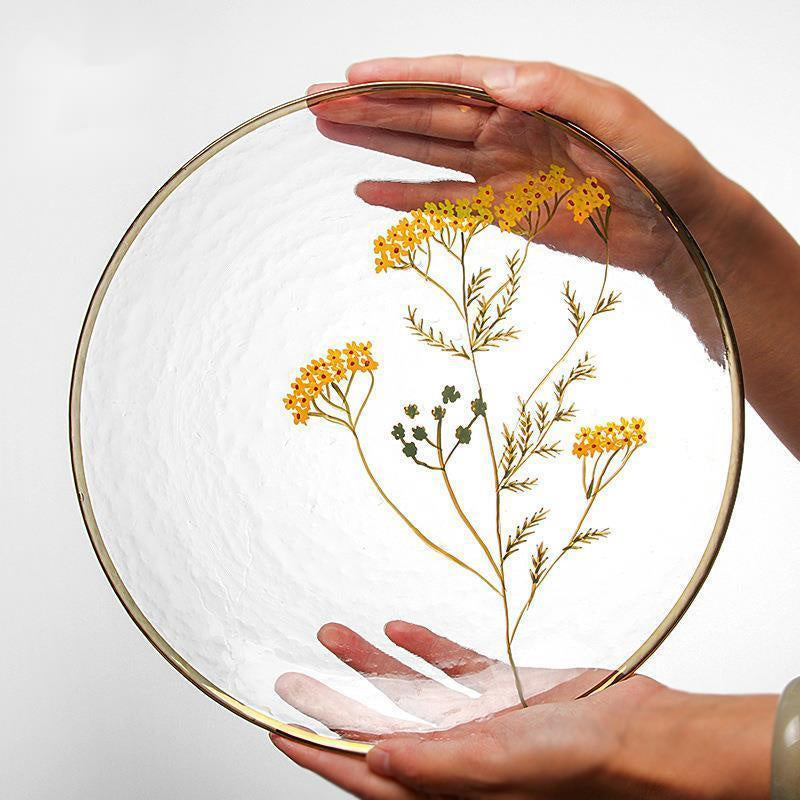 Dekorativ Glassplate med Blomsterdesign og Gullkant 0