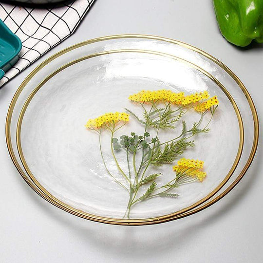 Dekorativ Glassplate med Blomsterdesign og Gullkant 1