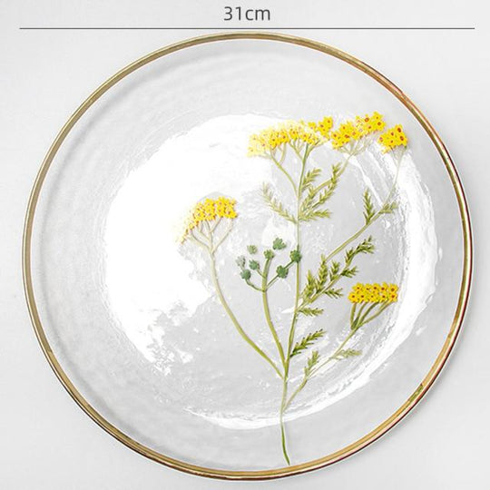 Dekorativ Glassplate med Blomsterdesign og Gullkant 4