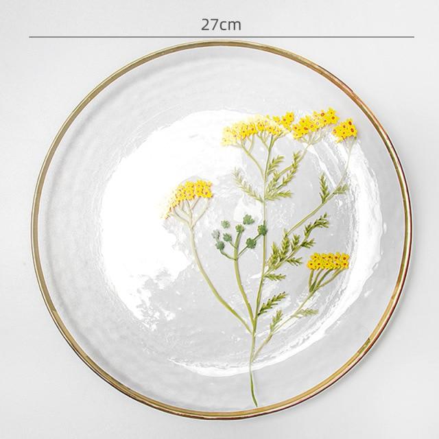 Dekorativ Glassplate med Blomsterdesign og Gullkant 5
