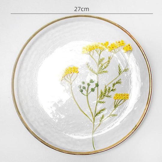 Dekorativ Glassplate med Blomsterdesign og Gullkant 5