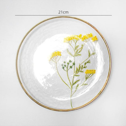 Dekorativ Glassplate med Blomsterdesign og Gullkant 6