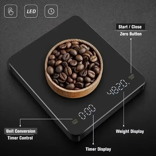 Digital Kaffevekt med Timer og LED-skjerm 0