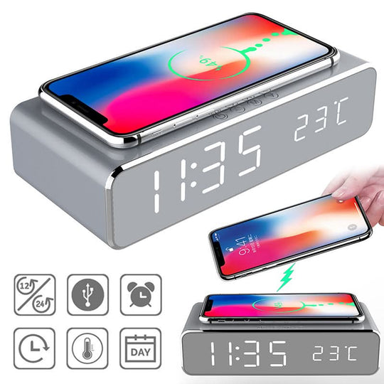 Digital Vekkerklokke med Trådløs Lader Minimalistisk Design 4