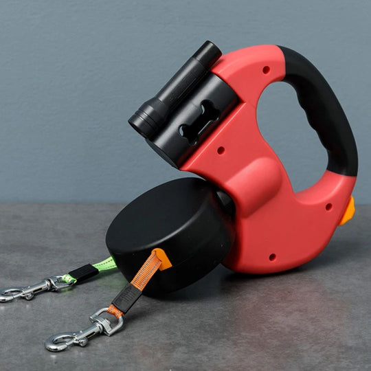 Dobbel Uttrekkbar Hundebånd med Lommelykt for To Hunder 1
