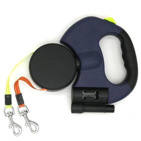 Dobbel Uttrekkbar Hundebånd med Lommelykt for To Hunder 6
