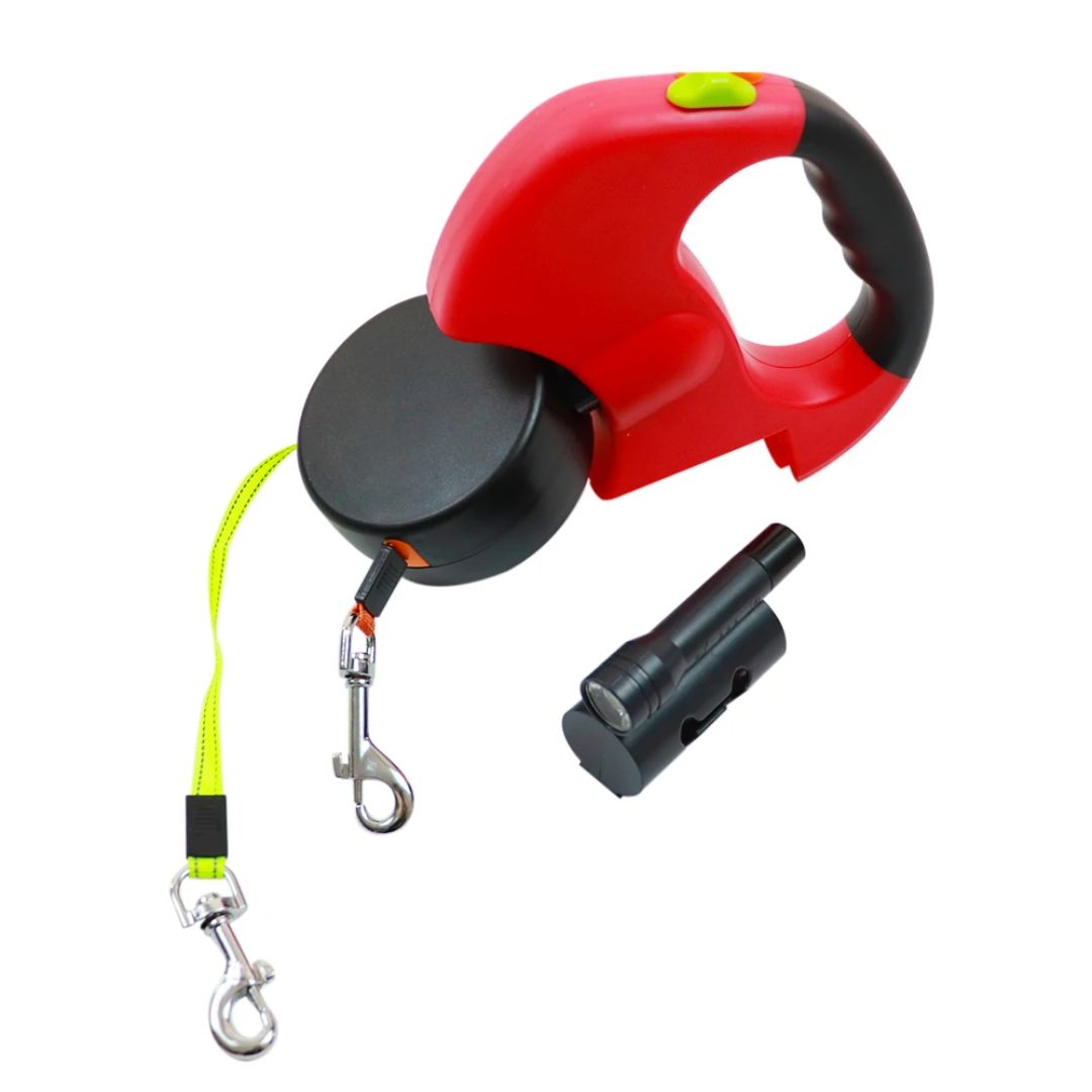 Dobbel Uttrekkbar Hundebånd med Lommelykt for To Hunder 8