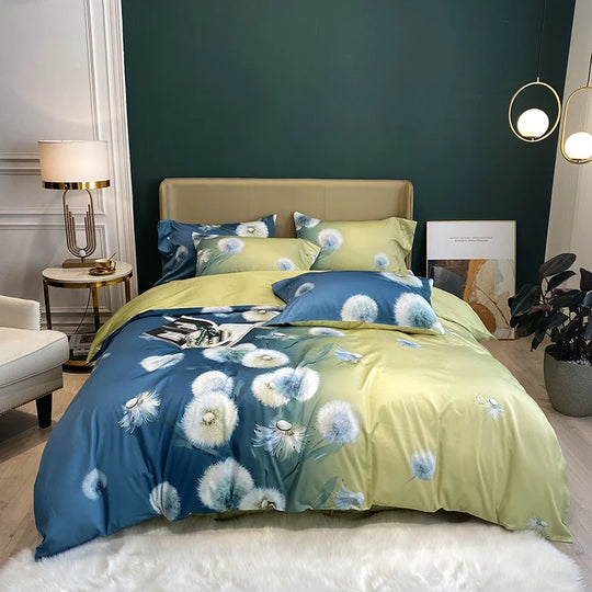 Dobbelt Sengesett med Akvarellblomster og Vendbart Teppedesign 7