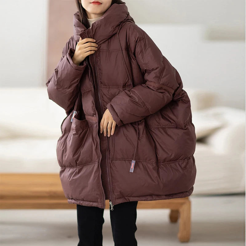 Dunjakke Dame Med Hette Lang Design For Vinterbruk 1