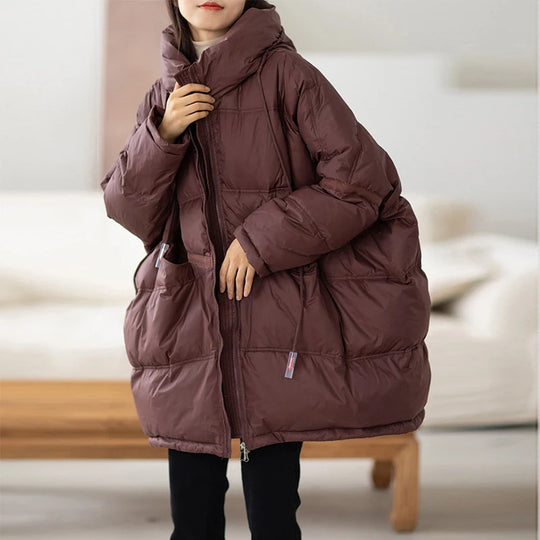 Dunjakke Dame Med Hette Lang Design For Vinterbruk 1