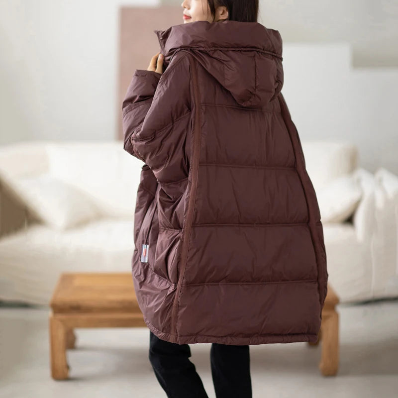 Dunjakke Dame Med Hette Lang Design For Vinterbruk 5