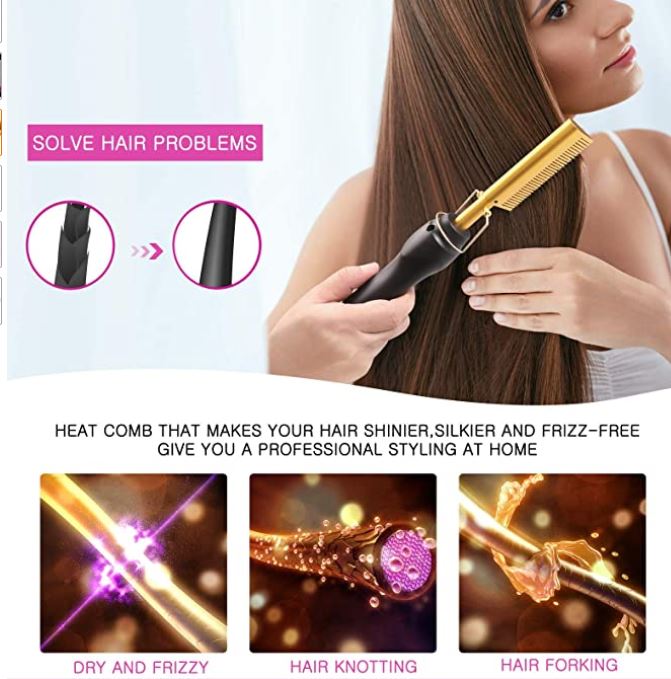 Elektrisk Hårkam for Rett Hår Med Justerbare Varmeinnstillinger 3