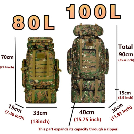 Fjellklatringsveske 80L/100L Taktisk Ryggsekk for Utendørs Aktiviteter 1