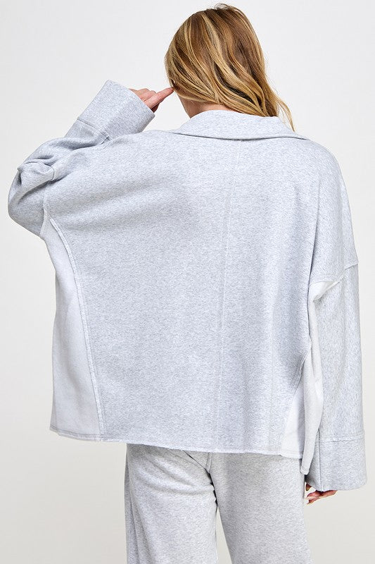 Grå V-Hals Pullover med Dolman Ermer 2