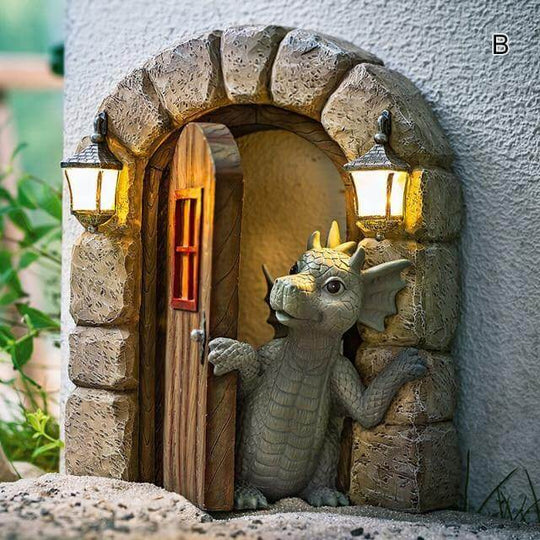 Hage Drage Veggskulptur Håndmalt Dekorasjon 2