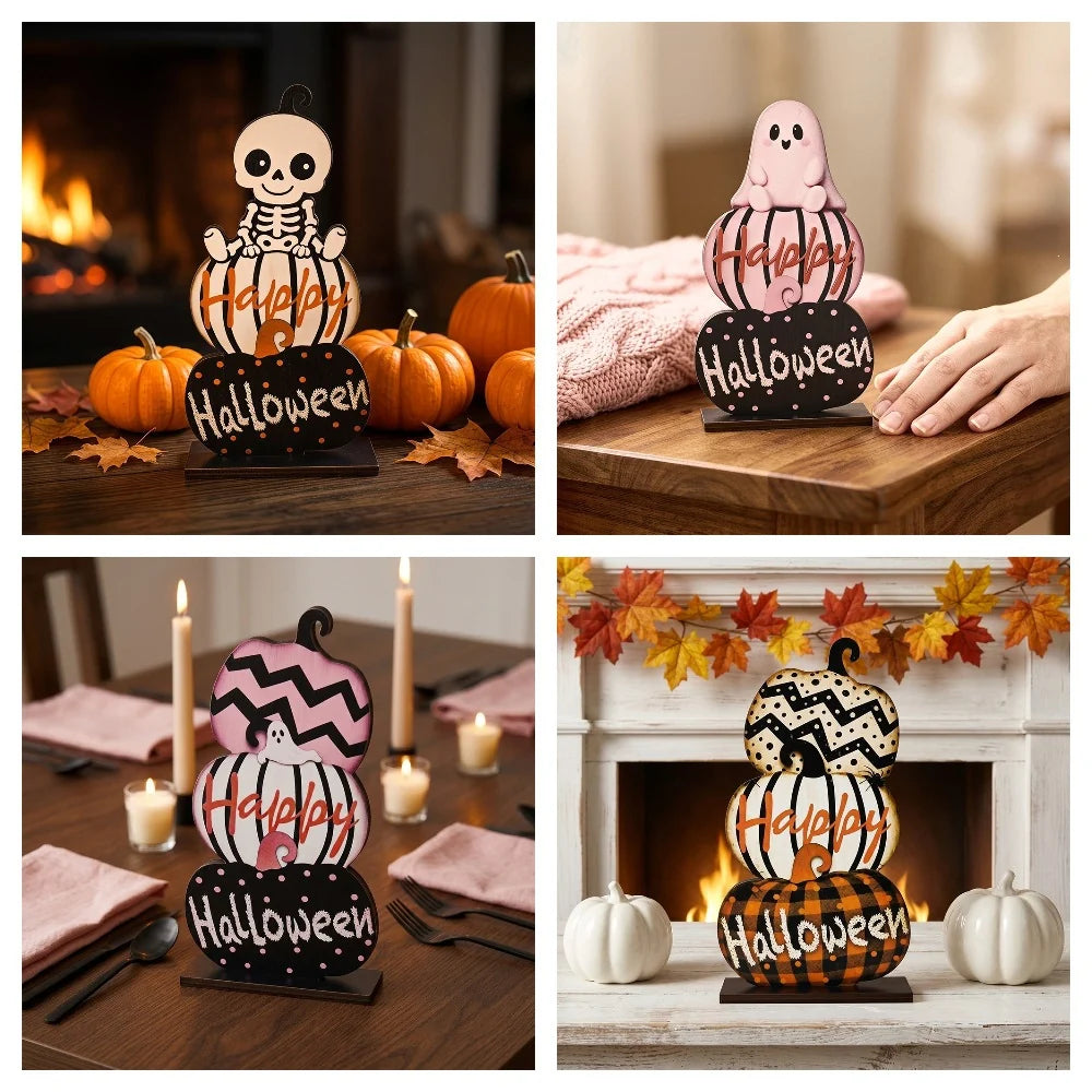 Halloween-dekorasjonsfigur med stablede gresskar for hjemmet 1