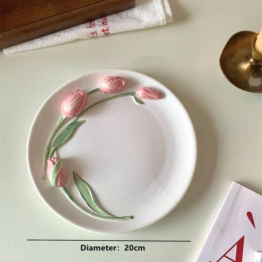 Håndmalt Tallerken med Tulipanmotiv 20 cm 0