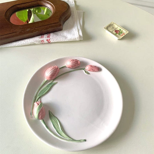 Håndmalt Tallerken med Tulipanmotiv 20 cm 2