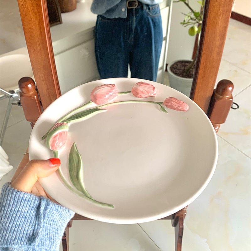Håndmalt Tallerken med Tulipanmotiv 20 cm 3