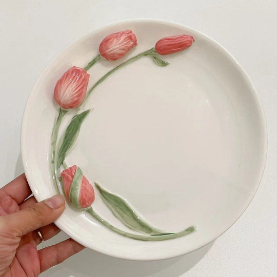 Håndmalt Tallerken med Tulipanmotiv 20 cm 5