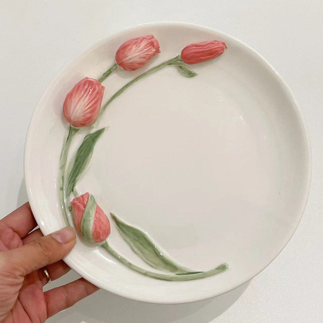 Håndmalt Tallerken med Tulipanmotiv 20 cm 7