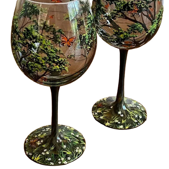 Håndmalte Vinglass med Årstidstema Unike Design 0