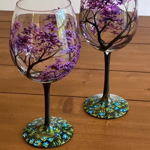 Håndmalte Vinglass med Årstidstema Unike Design 10