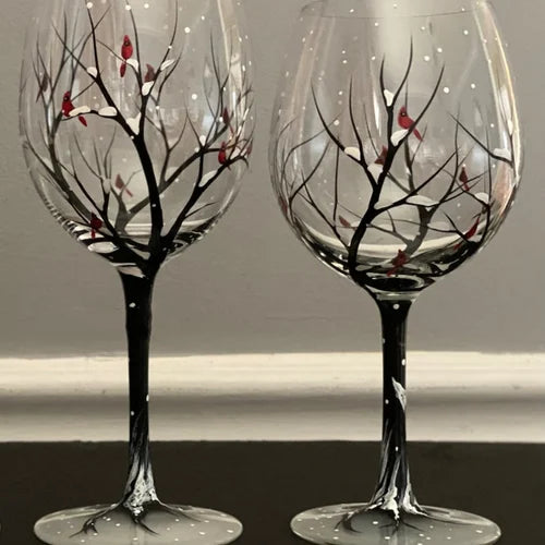 Håndmalte Vinglass med Årstidstema Unike Design 2