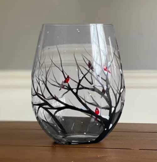 Håndmalte Vinglass med Årstidstema Unike Design 5