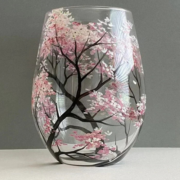 Håndmalte Vinglass med Årstidstema Unike Design 6