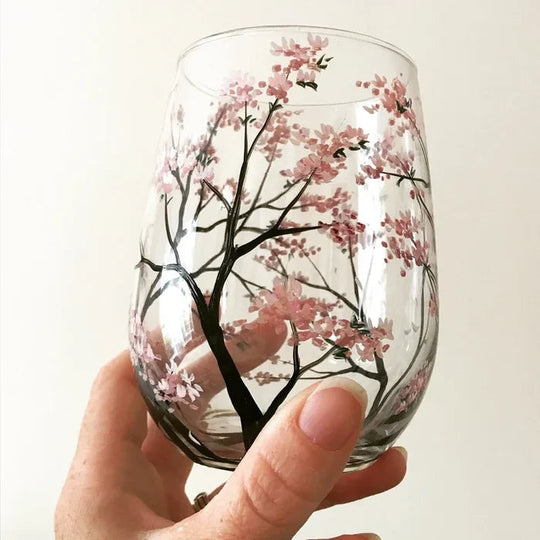 Håndmalte Vinglass med Årstidstema Unike Design 7