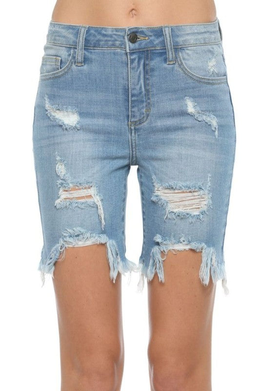 Herre Bermuda Shorts Ujevn Kant Lys Denim 3