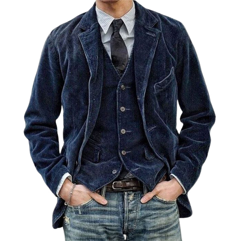 Herre Blazer og Vest Sett Cord Tidløst Design Komfortabel Passform 0