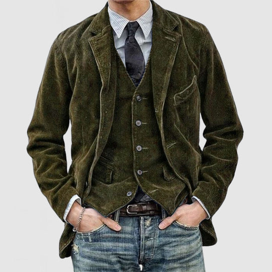 Herre Blazer og Vest Sett Cord Tidløst Design Komfortabel Passform 1