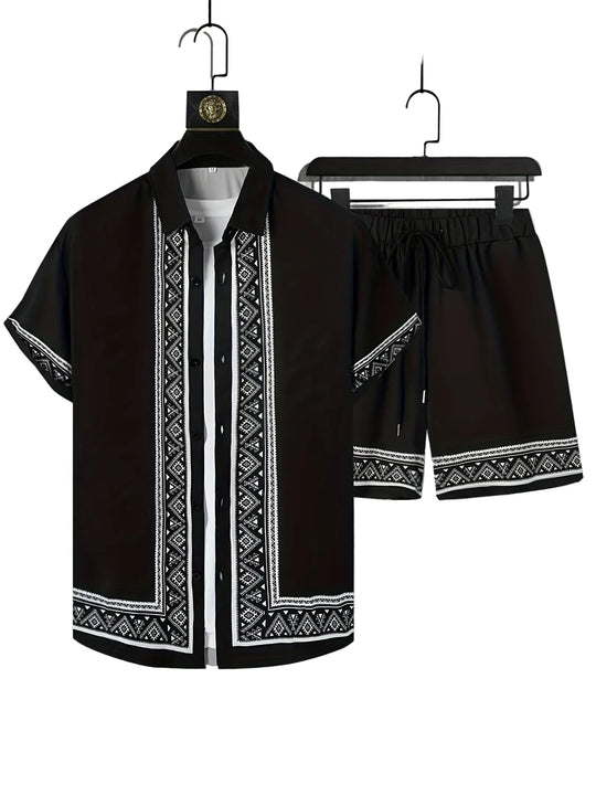 Herre Boho Sommer Sett med Kortermet Skjorte og Shorts 0