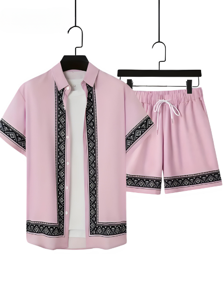 Herre Boho Sommer Sett med Kortermet Skjorte og Shorts 1