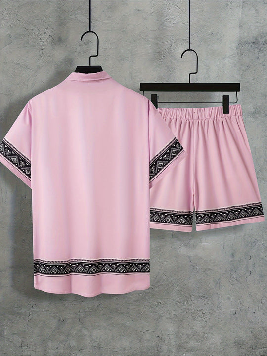 Herre Boho Sommer Sett med Kortermet Skjorte og Shorts 2