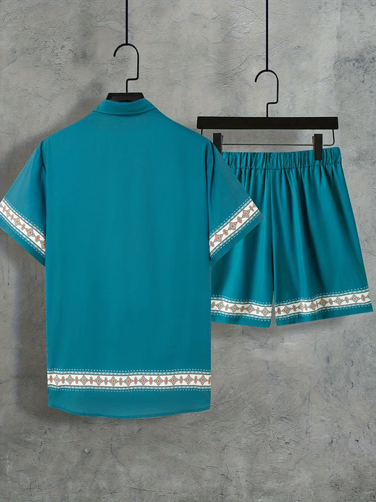 Herre Boho Sommer Sett med Kortermet Skjorte og Shorts 5