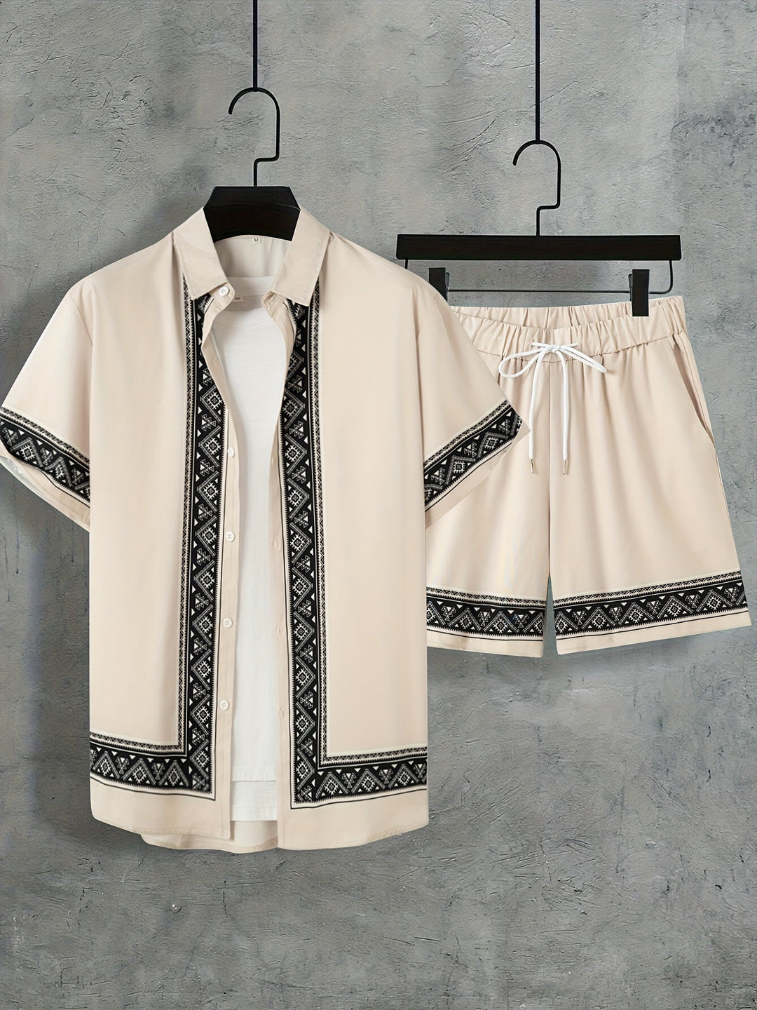 Herre Boho Sommer Sett med Kortermet Skjorte og Shorts 6