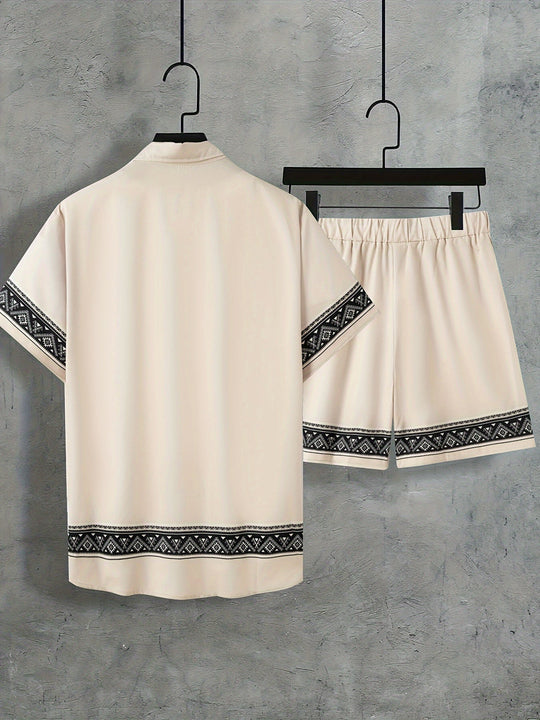 Herre Boho Sommer Sett med Kortermet Skjorte og Shorts 7