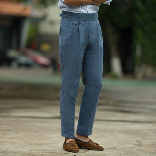 Herre Bukser Slim Fit Høy Midje Lin Pleated Front 2