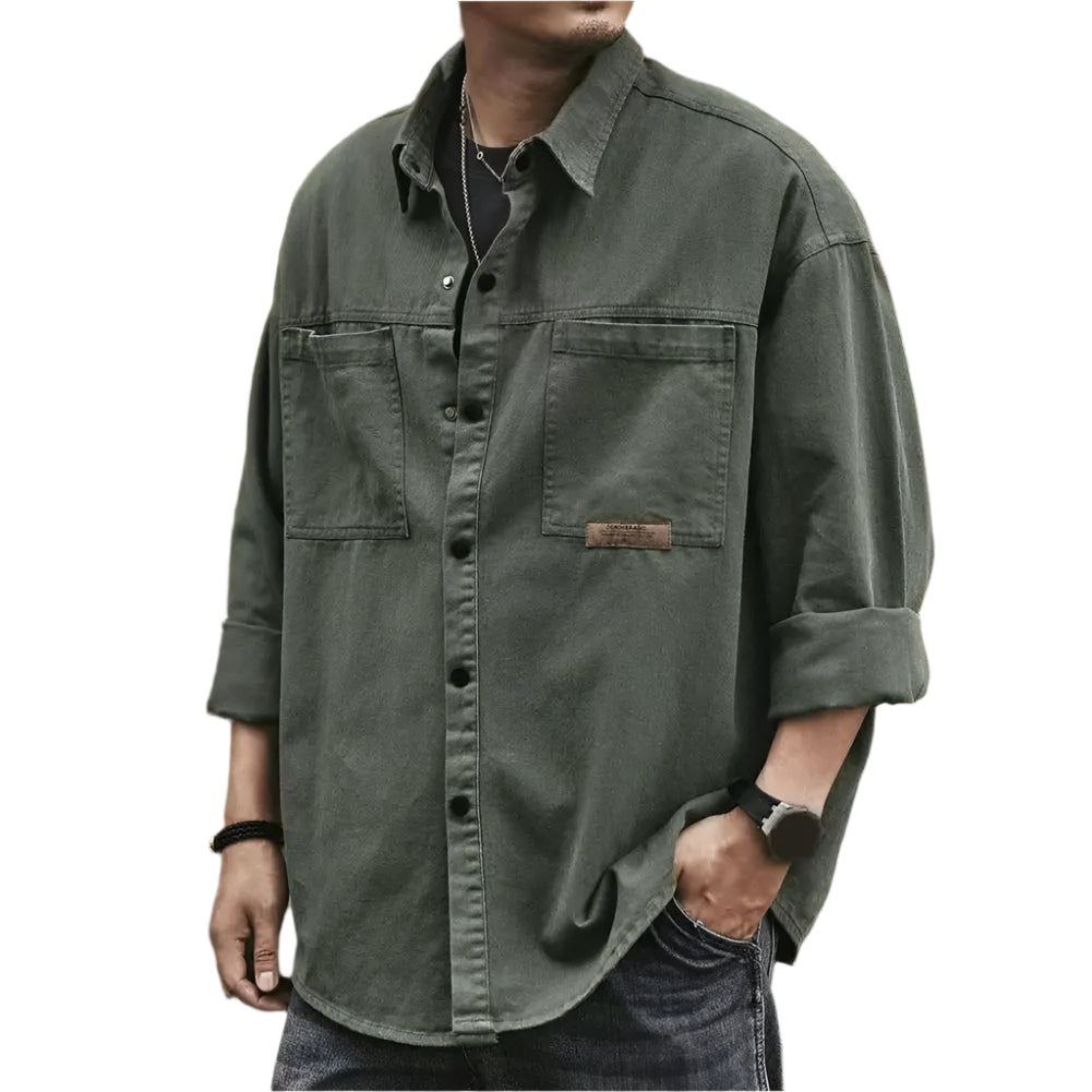 Herre Button-Up Skjorte Vintage Stil Bomull 0