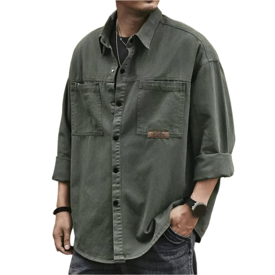Herre Button-Up Skjorte Vintage Stil Bomull 0