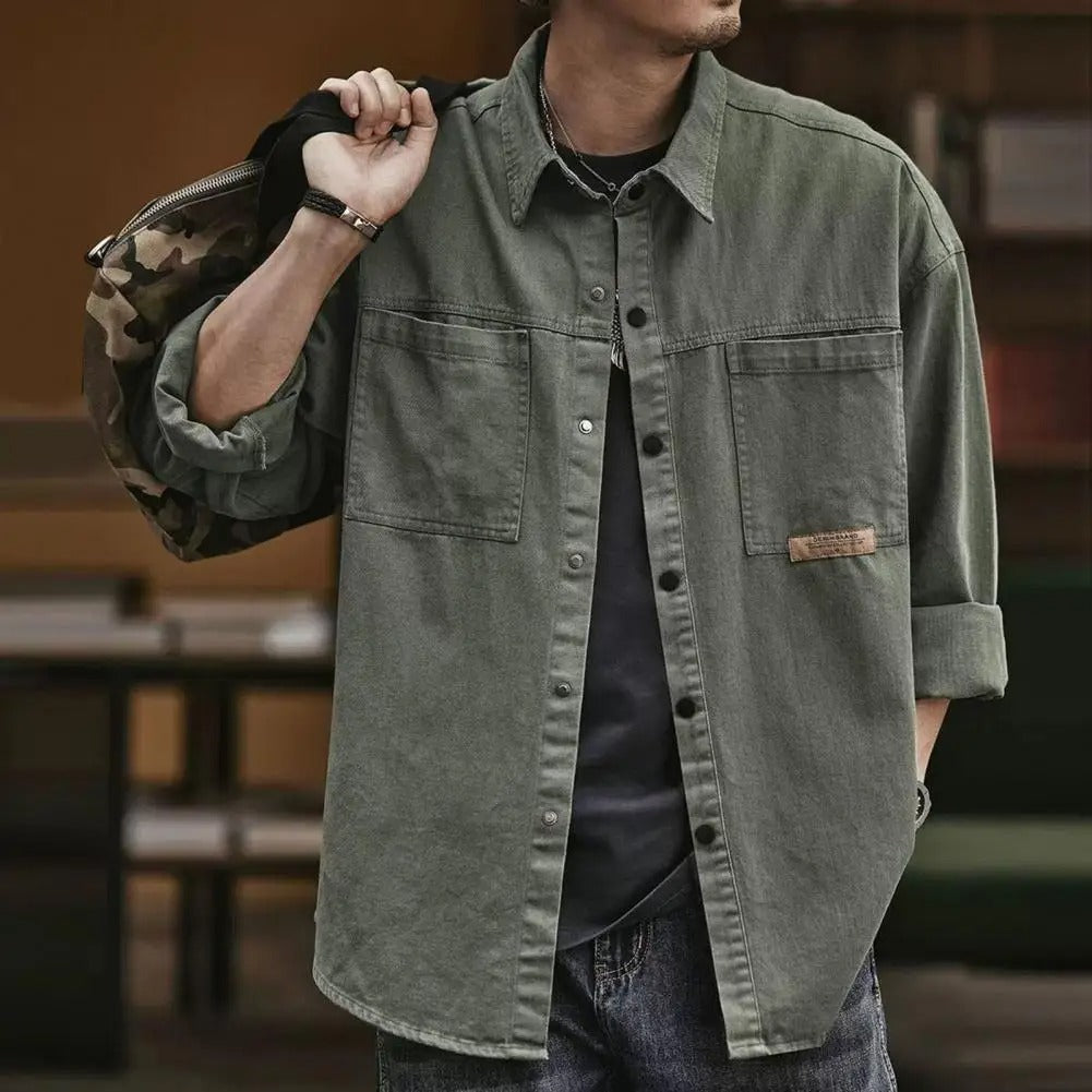 Herre Button-Up Skjorte Vintage Stil Bomull 1