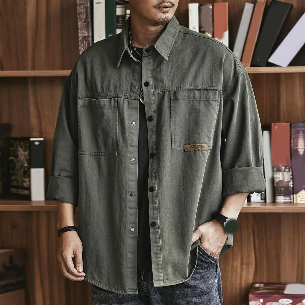 Herre Button-Up Skjorte Vintage Stil Bomull 2