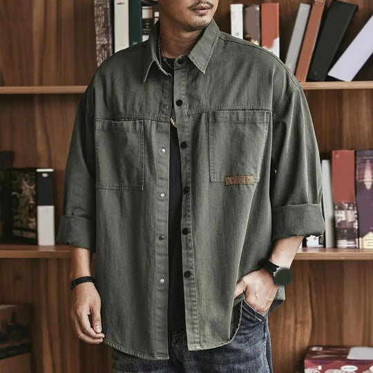 Herre Button-Up Skjorte Vintage Stil Bomull 2