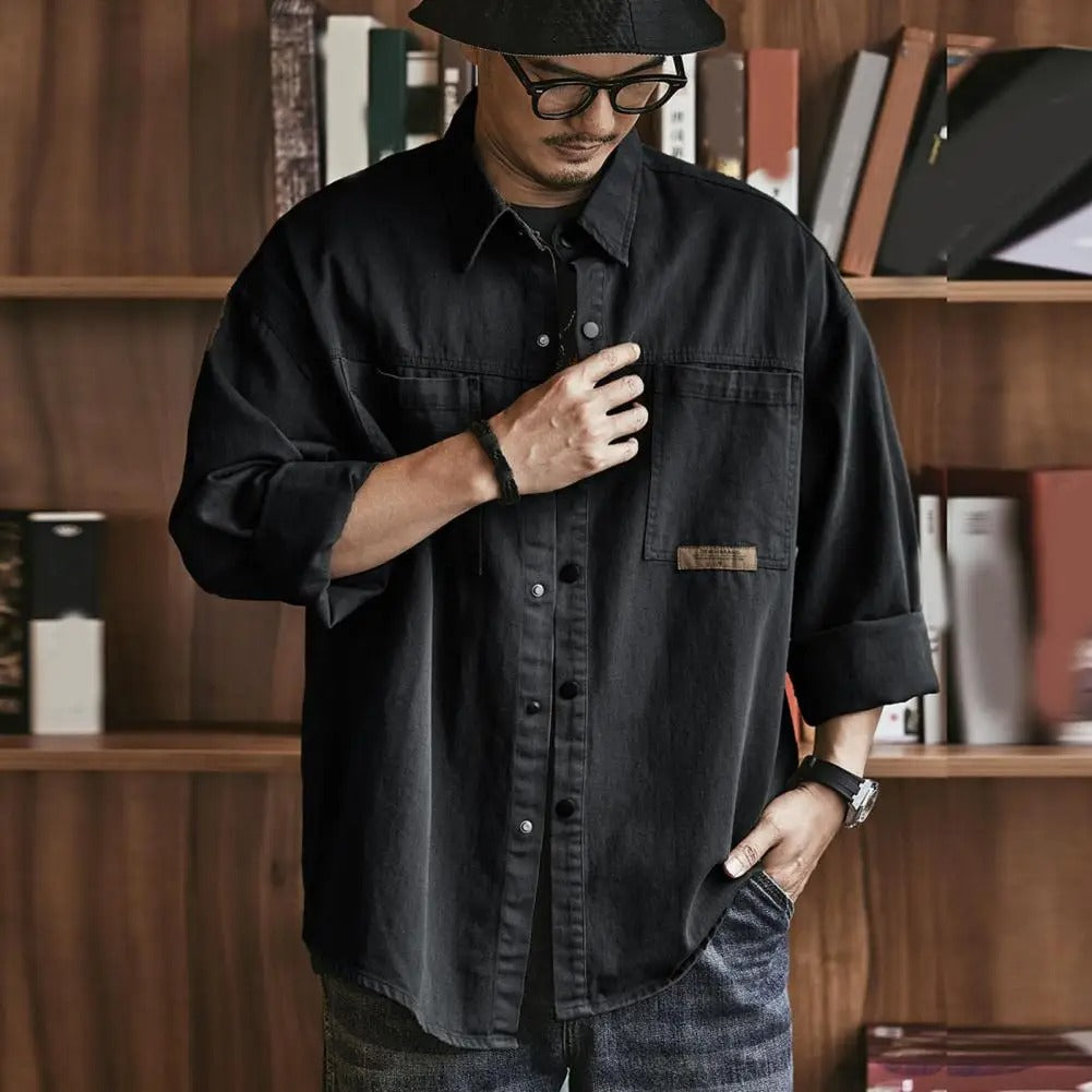 Herre Button-Up Skjorte Vintage Stil Bomull 3