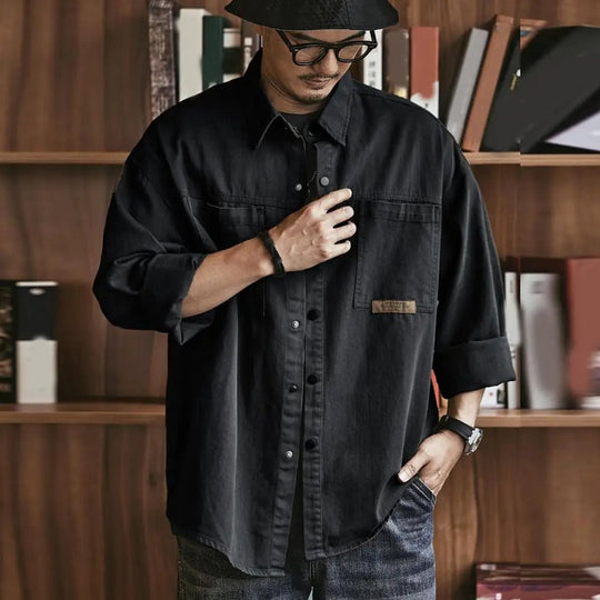 Herre Button-Up Skjorte Vintage Stil Bomull 3