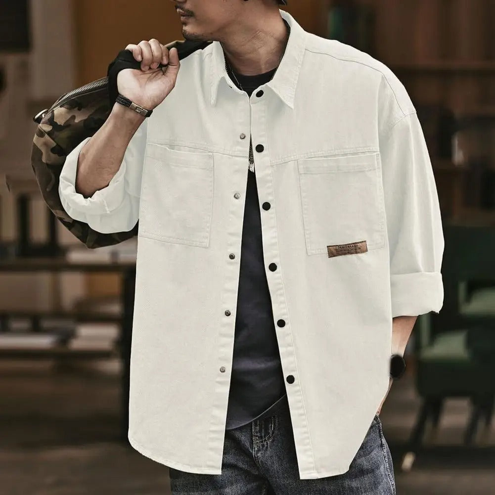 Herre Button-Up Skjorte Vintage Stil Bomull 4
