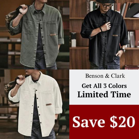 Herre Button-Up Skjorte Vintage Stil Bomull 5
